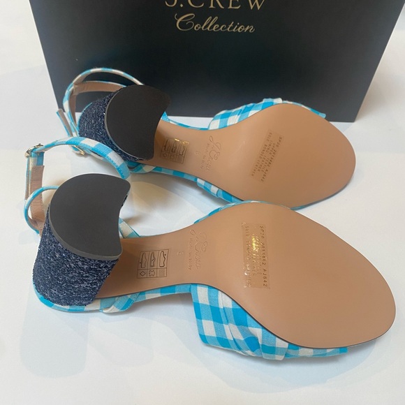 J.Crew Collection Gingham Knotted Stella Sandals w/Glitter Heel Sz 8 NIB - Picture 7 of 9